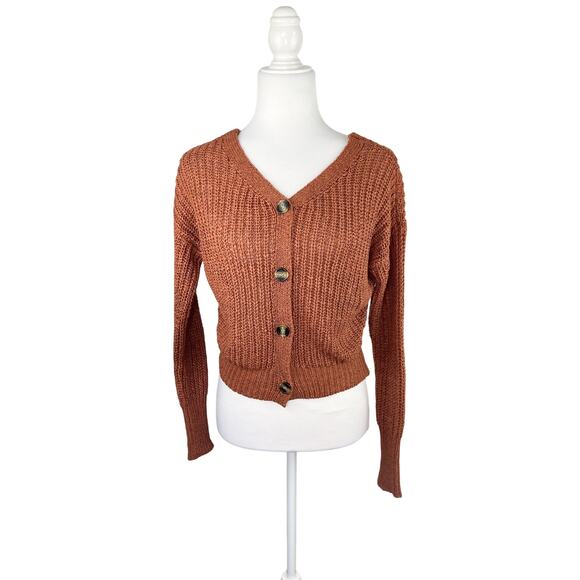 Moon & Madison Rust brown Long Sleeve Cropped Cardigan - Picture 1 of 7